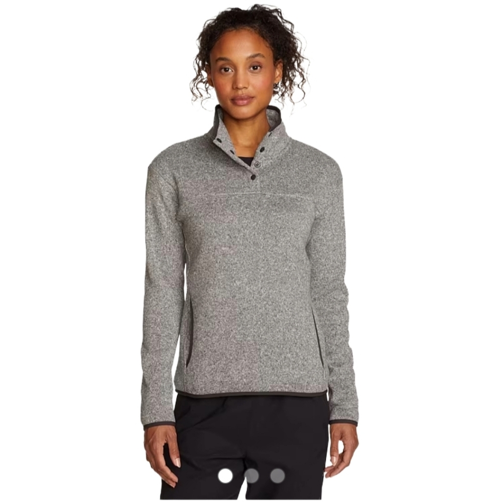 Eddie Bauer Sweater Women’s Medium Gray Fleece T-Snap Mock Neck Knit Pullover